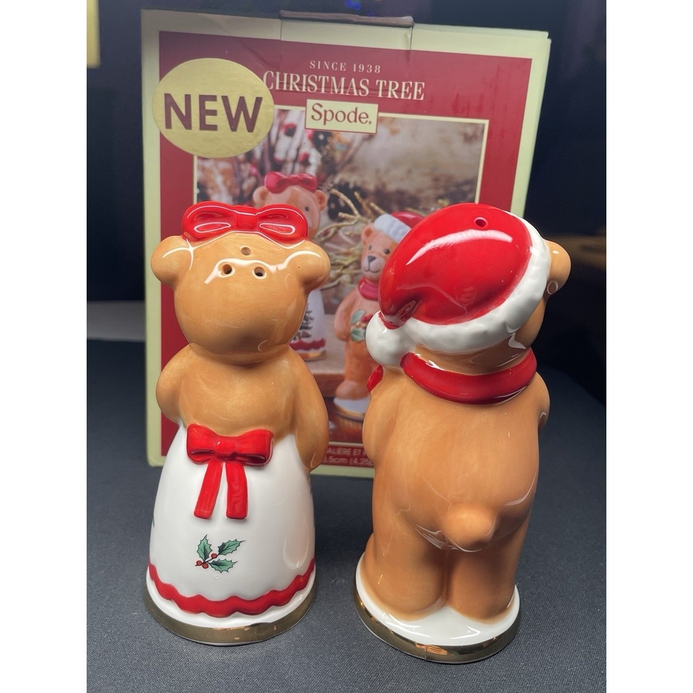 Spode Christmas Tree Salt and Pepper‎ Shakers Teddy Bear New in Box - Picture 3 of 6